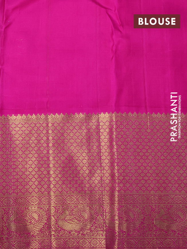 Pure kanchipuram tissue silk saree peach shade and pink with allover zari woven brocade weaves and long zari woven border