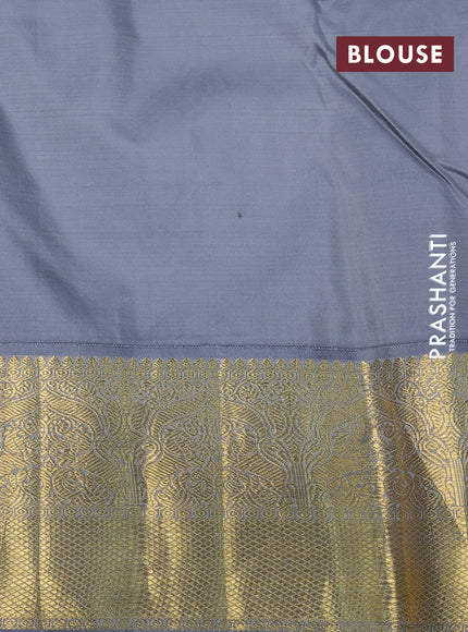 Pure kanchipuram silk saree black and grey with allover self emboss & buttas and zari woven border