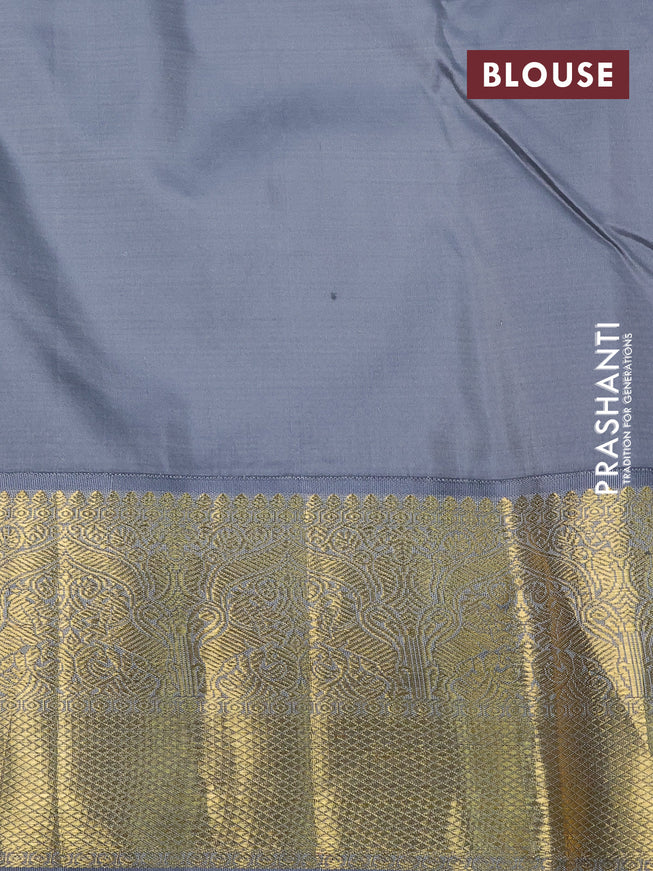 Pure kanchipuram silk saree black and grey with allover self emboss & buttas and zari woven border