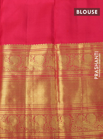 Pure kanchipuram silk saree cream and red with allover zari woven stripes pattern and long zari woven border