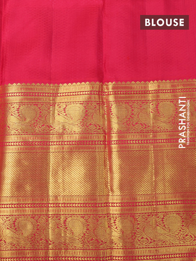 Pure kanchipuram silk saree cream and red with allover zari woven stripes pattern and long zari woven border