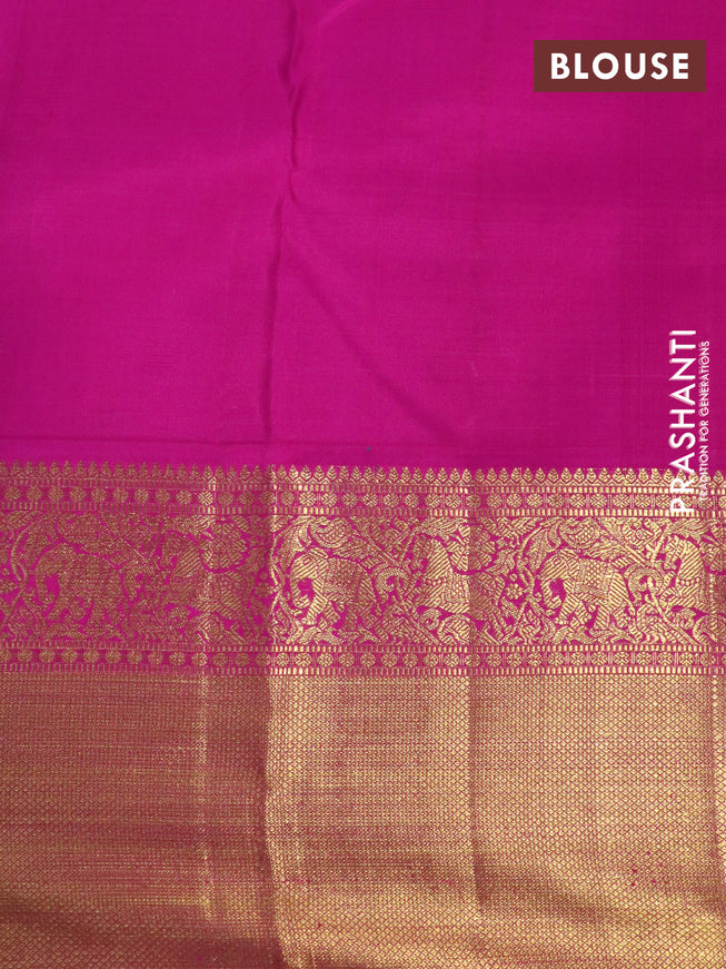 Pure kanchipuram silk saree teal blue and pink with paisley zari woven buttas and zari woven korvai border