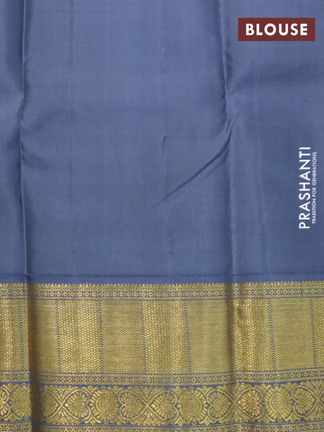 Pure kanchipuram silk saree sandal and grey with zari woven buttas and zari woven korvai border