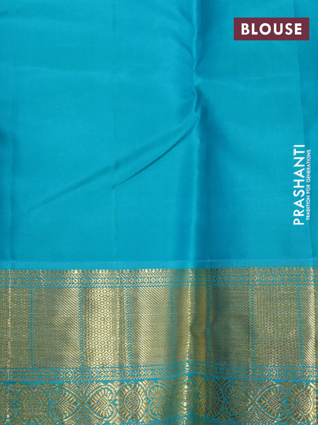 Pure kanchipuram silk saree dark magenta pink and teal blue with zari woven buttas and zari woven korvai border