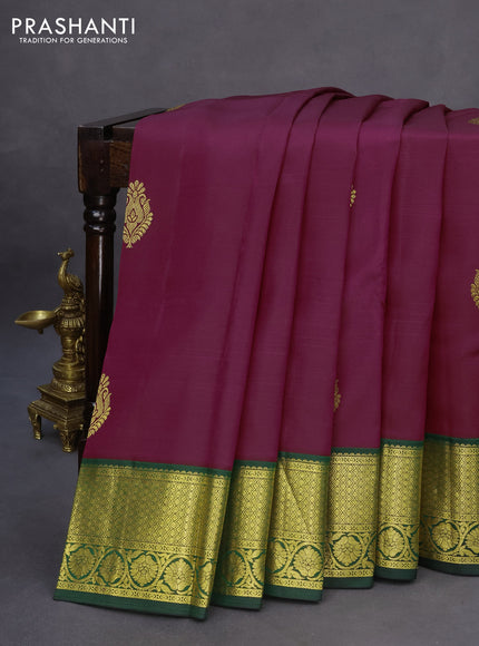 Pure kanchipuram silk saree dark pink and green with zari woven buttas and zari woven korvai border