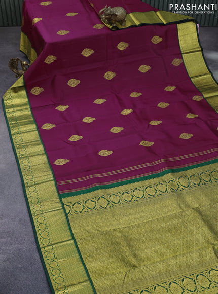 Pure kanchipuram silk saree dark pink and green with zari woven buttas and zari woven korvai border