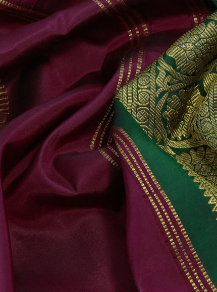 Pure kanchipuram silk saree dark pink and green with zari woven buttas and zari woven korvai border