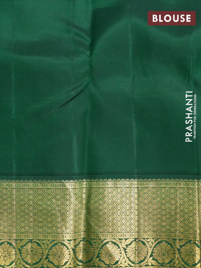 Pure kanchipuram silk saree dark pink and green with zari woven buttas and zari woven korvai border