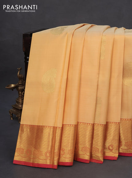 Pure kanchipuram silk saree yellow shade and pink with zari woven buttas and zari woven border