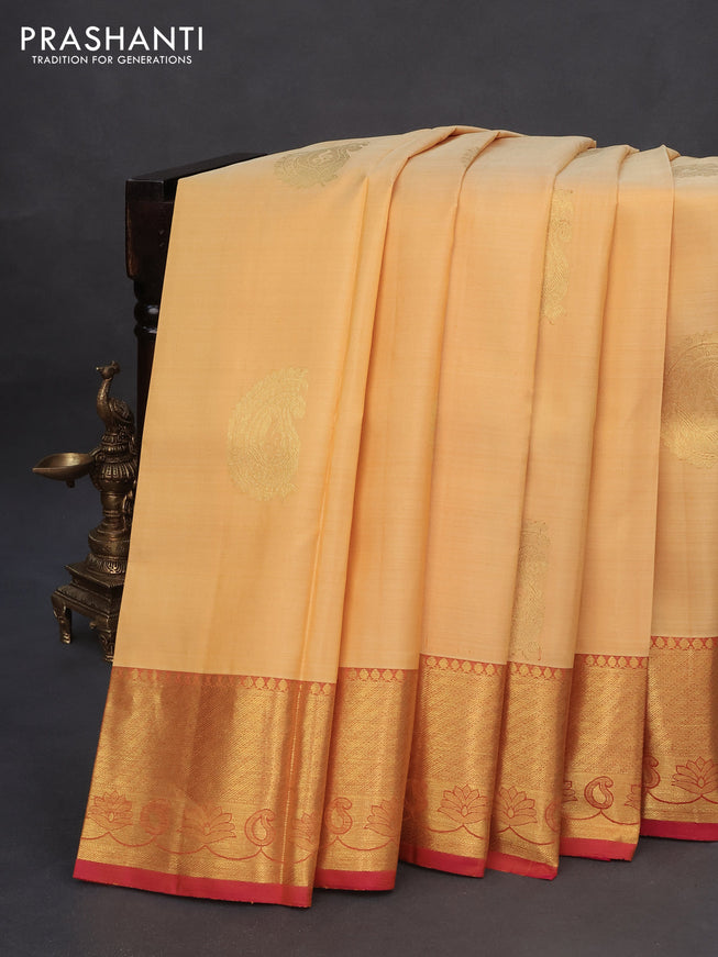 Pure kanchipuram silk saree yellow shade and pink with zari woven buttas and zari woven border