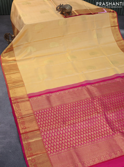 Pure kanchipuram silk saree yellow shade and pink with zari woven buttas and zari woven border