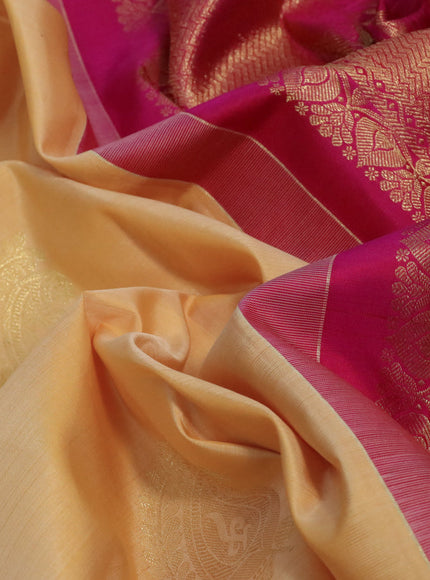 Pure kanchipuram silk saree yellow shade and pink with zari woven buttas and zari woven border