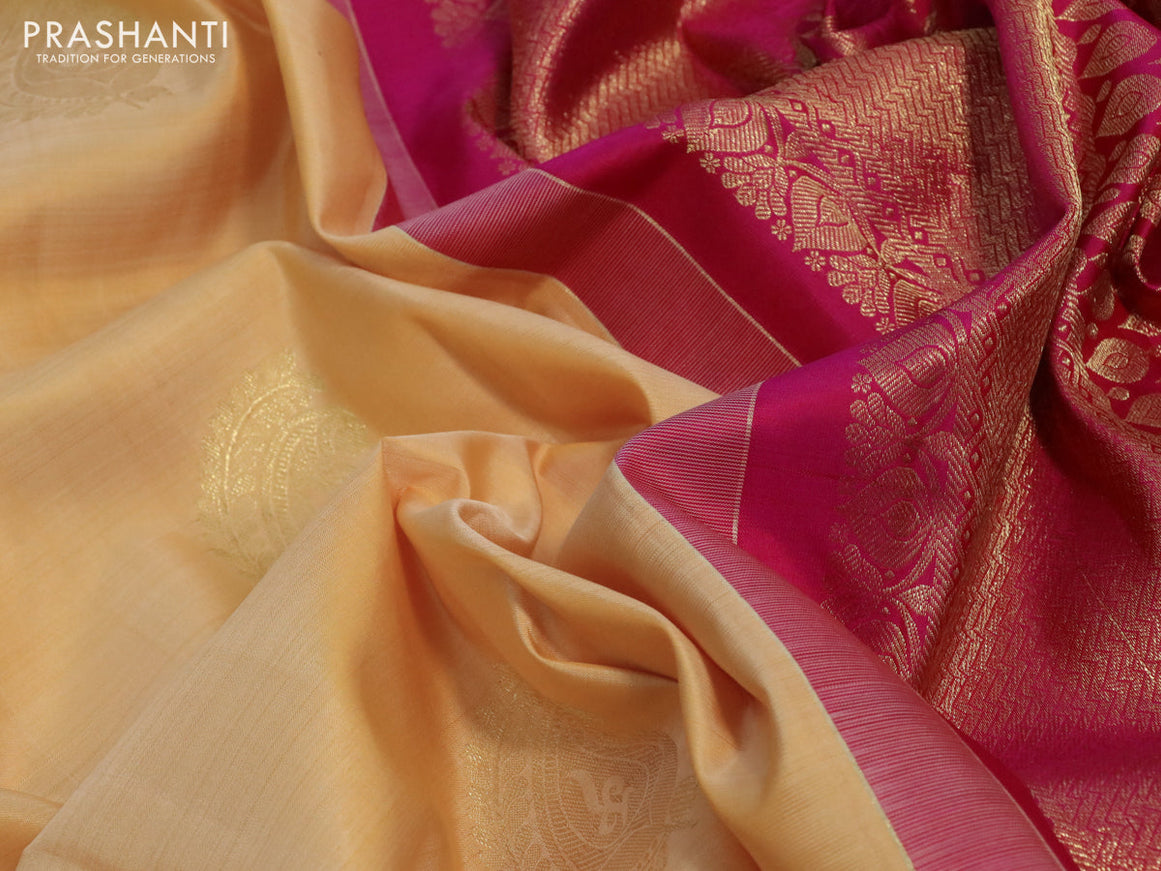 Pure kanchipuram silk saree yellow shade and pink with zari woven buttas and zari woven border