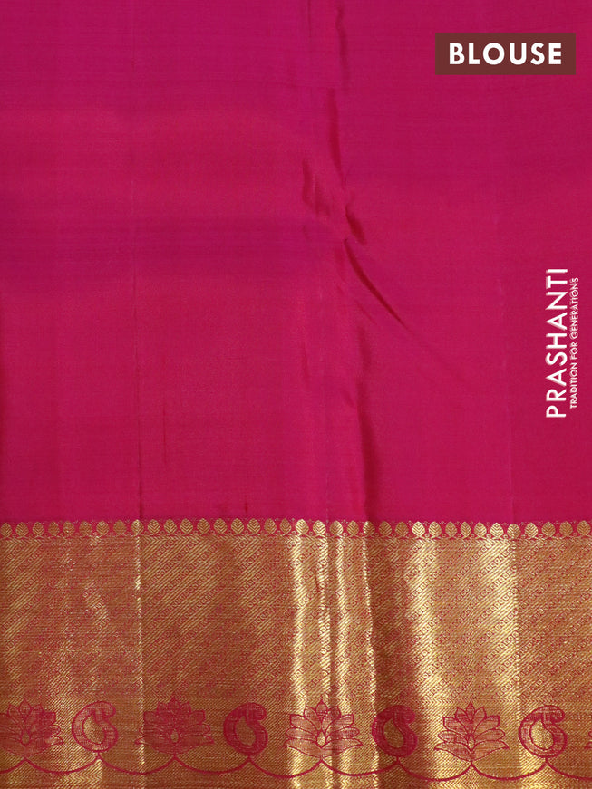 Pure kanchipuram silk saree yellow shade and pink with zari woven buttas and zari woven border