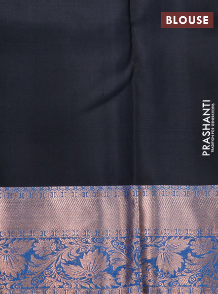 Pure kanchipuram silk saree black and cs blue with copper zari woven buttas and copper zari woven border