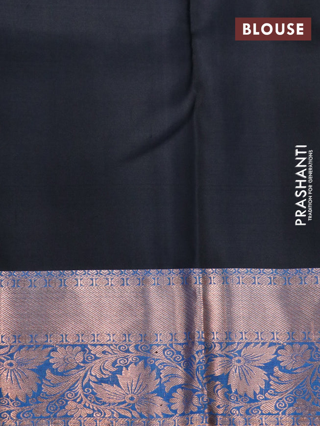 Pure kanchipuram silk saree black and cs blue with copper zari woven buttas and copper zari woven border