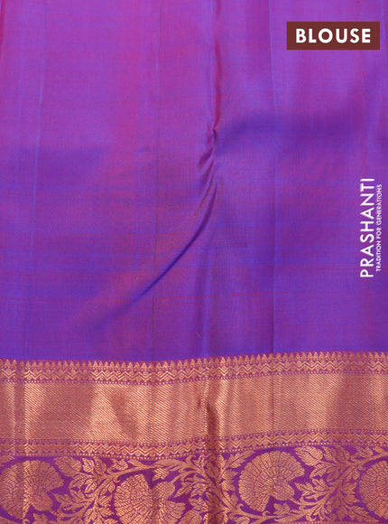 Pure kanchipuram silk saree red and blue with copper zari woven buttas and copper zari woven border