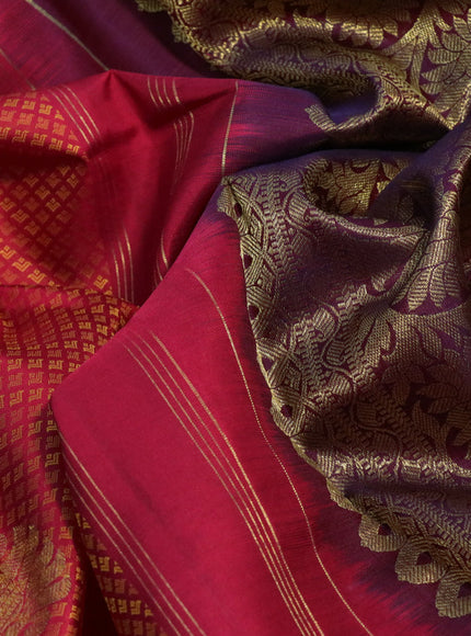 Pure kanchipuram silk saree pink and dual shade of maroon with allover self emboss & buttas and zari woven border