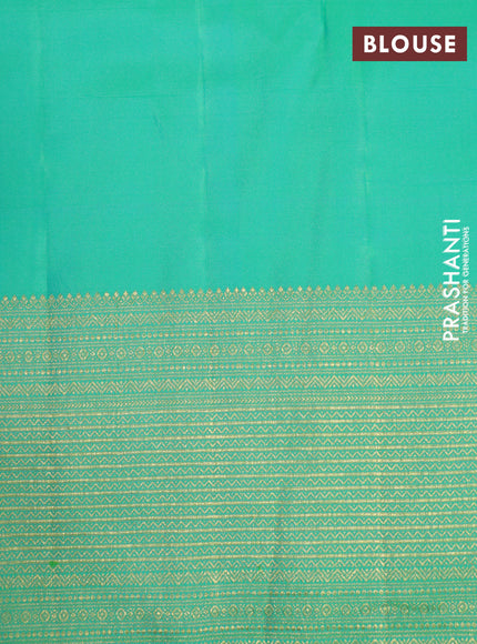 Pure kanchipuram silk saree dual shade of teal green with allover self emboss & zari buttas and zari woven border