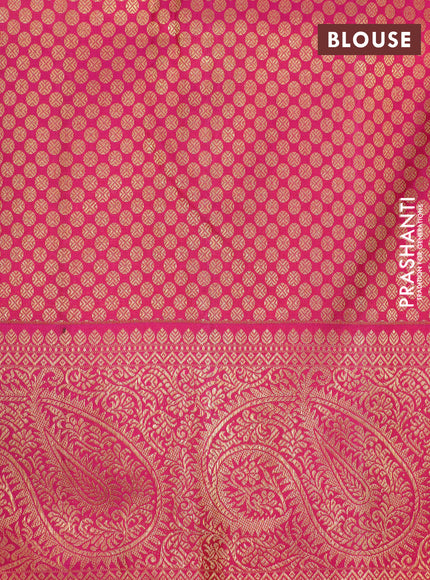 Pure kanchipuram silk saree green and pink with allover self emboss and zari woven border