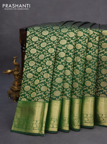 Pure kanchipuram silk saree dark green with allover zari woven brocade weaves and zari woven border