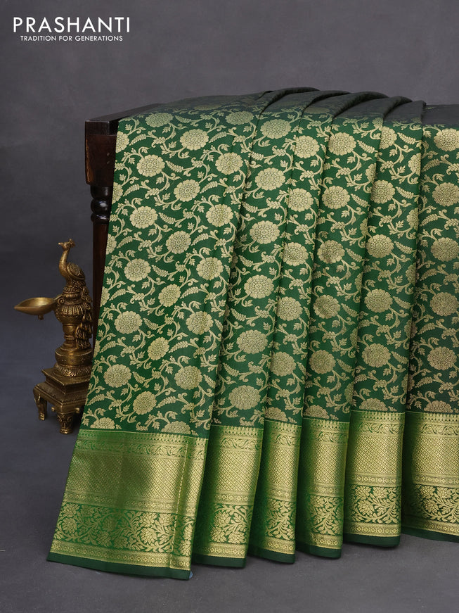 Pure kanchipuram silk saree dark green with allover zari woven brocade weaves and zari woven border