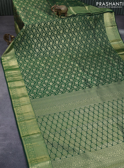 Pure kanchipuram silk saree dark green with allover zari woven brocade weaves and zari woven border