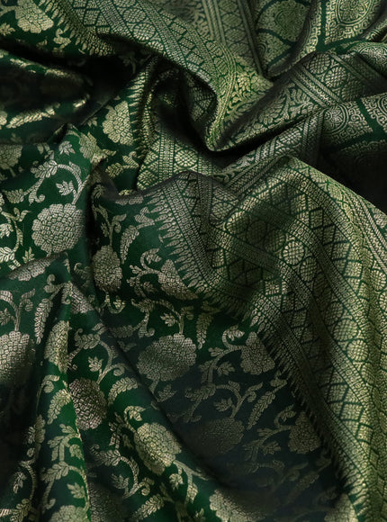 Pure kanchipuram silk saree dark green with allover zari woven brocade weaves and zari woven border