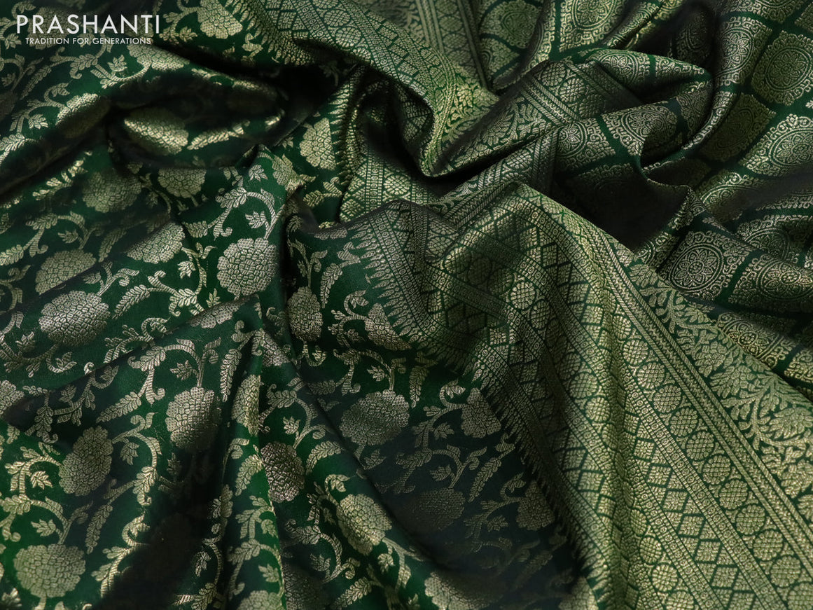 Pure kanchipuram silk saree dark green with allover zari woven brocade weaves and zari woven border