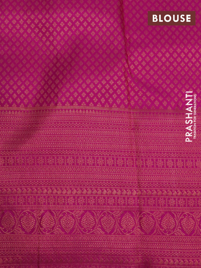 Pure kanchipuram silk saree green and pink with allover copper zari woven brocade weaves and long copper zari woven border