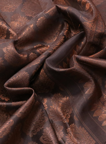 Pure kanchipuram silk saree dark brown shade with allover copper zari woven butta weaves and long copper zari woven border