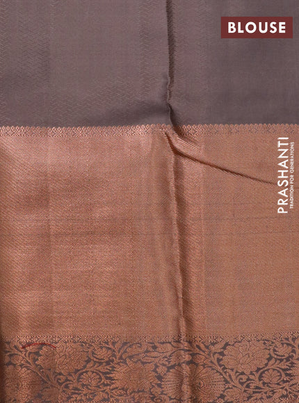 Pure kanchipuram silk saree dark brown shade with allover copper zari woven butta weaves and long copper zari woven border