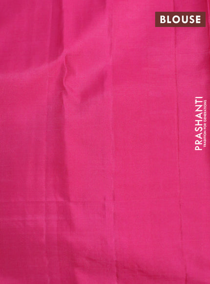 Pure kanchipuram silk saree mango yellow and pink with allover zari woven brocade weaves and zari woven floral border