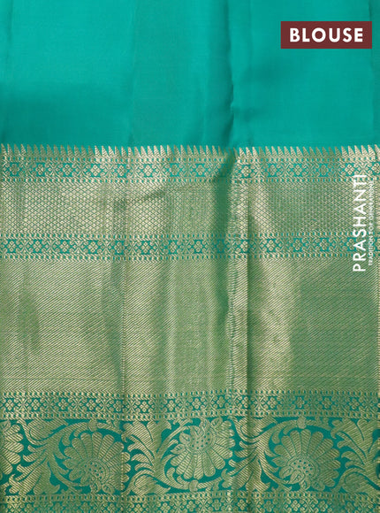 Pure kanchipuram silk saree cream and teal green with allover zari woven brocade weaves and zari woven floral border