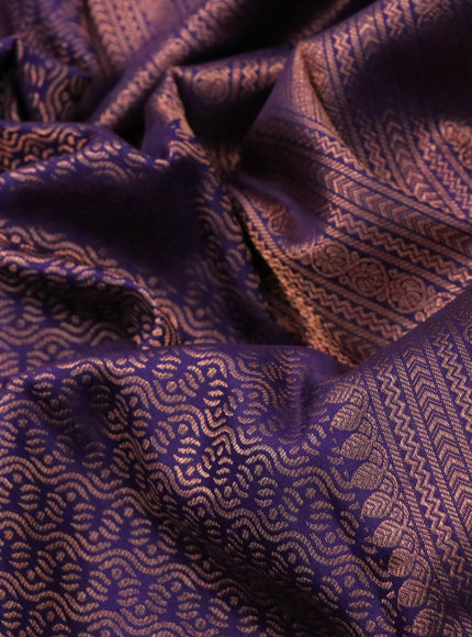 Pure kanchipuram silk saree navy blue with allover copper zari woven brocade weaves and copper zari woven border