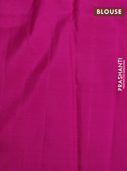 Pure kanchipuram silk saree dual shade of pinkish orange and pink with half & half style and long zari woven border