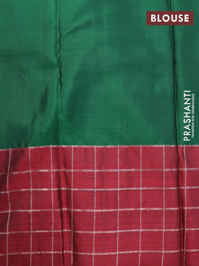 Pure kanchipuram silk saree green and maroon with plain body and zari checked border