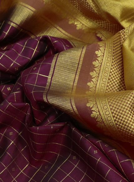 Pure kanchipuram silk saree deep maroon and dual shade of sunset orange with allover zari checks & buttas and zari woven korvai border