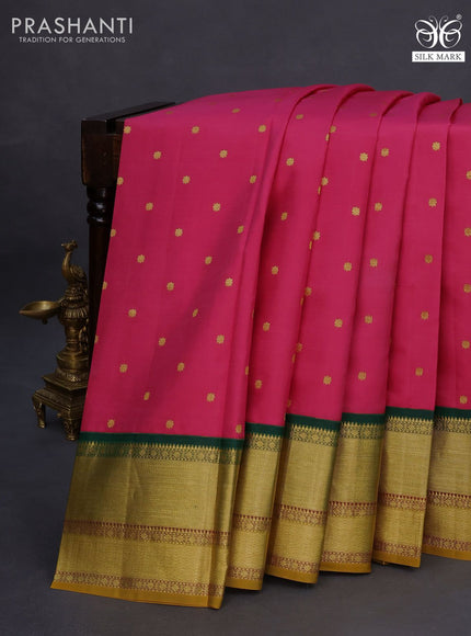 Pure kanchipuram silk saree pink and green with allover zari woven floral buttas and zari woven korvai border