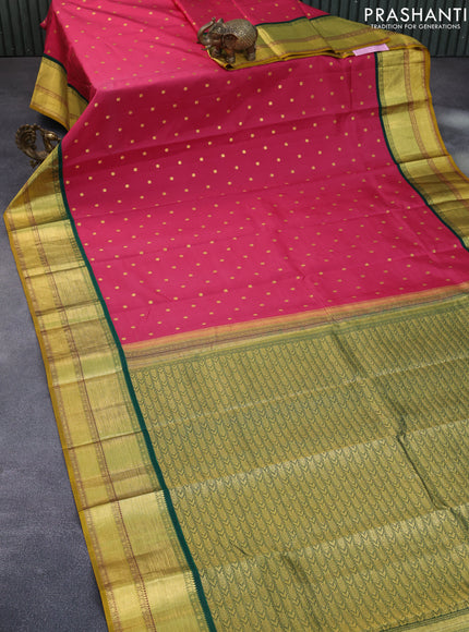 Pure kanchipuram silk saree pink and green with allover zari woven floral buttas and zari woven korvai border