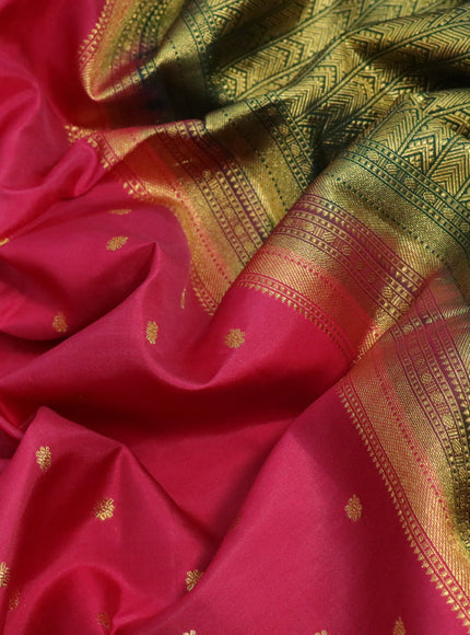 Pure kanchipuram silk saree pink and green with allover zari woven floral buttas and zari woven korvai border