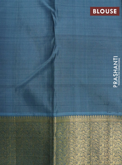 Pure kanchipuram silk saree purple and bluish grey with zari woven buttas and zari woven border