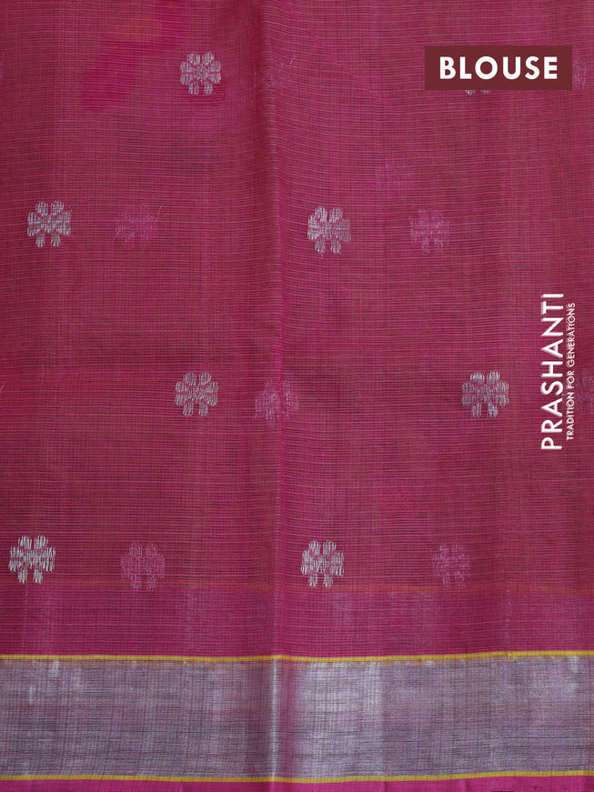 Pure zari kota saree pista green and pink with allover thread & silver zari weaves and silver zari woven border