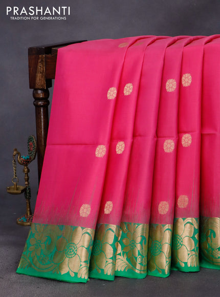 Pure soft silk saree pink and green with floral zari woven buttas and zari woven floral border