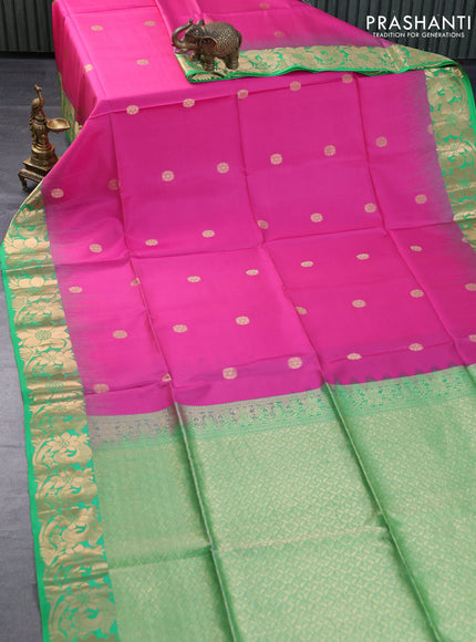 Pure soft silk saree pink and green with floral zari woven buttas and zari woven floral border