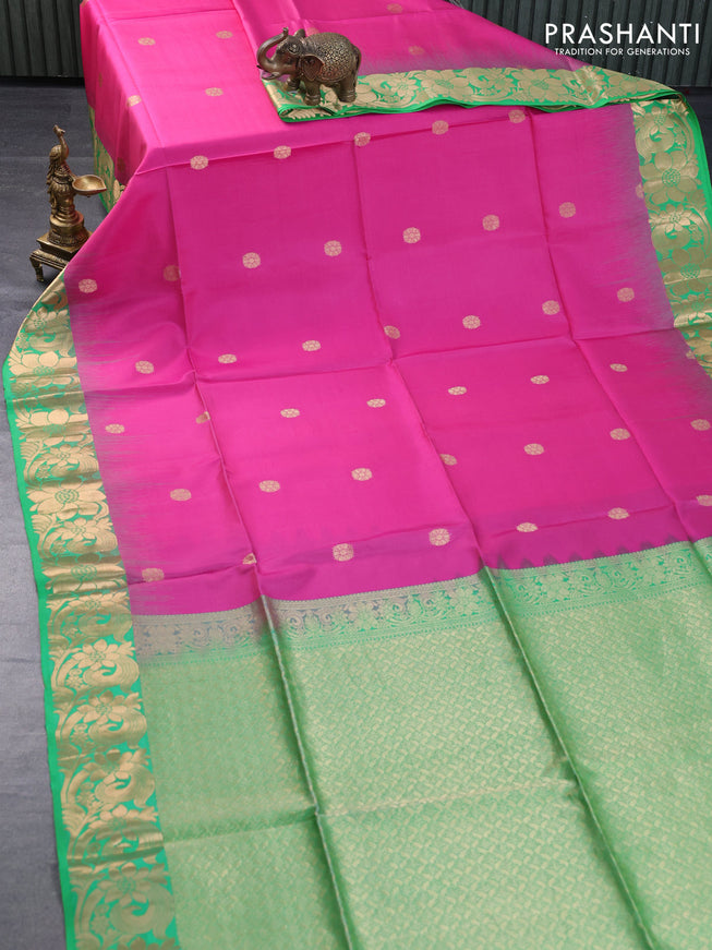 Pure soft silk saree pink and green with floral zari woven buttas and zari woven floral border