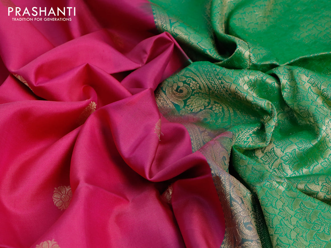 Pure soft silk saree pink and green with floral zari woven buttas and zari woven floral border