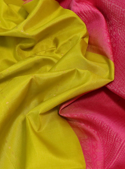 Pure soft silk saree lime yellow and pink with allover zari weaves & buttas in borderless style