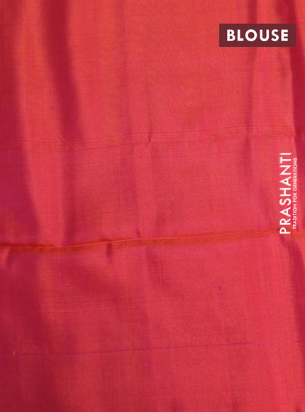 Pure soft silk saree light green and dual shade of pinkish orange with silver & gold zari woven buttas in borderless style