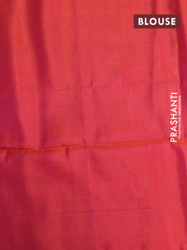 Pure soft silk saree light green and dual shade of pinkish orange with silver & gold zari woven buttas in borderless style